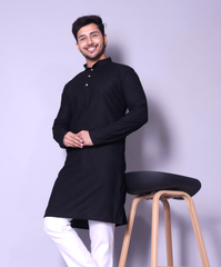 Classic Black Textured Kurta for Men