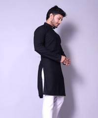 Classic Black Textured Kurta for Men