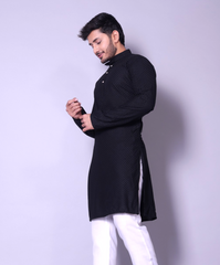 Classic Black Textured Kurta for Men