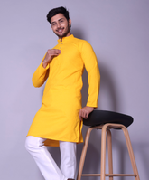 Bright Yellow Textured Kurta for Men