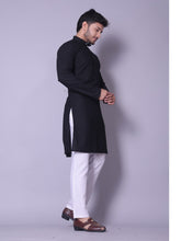 Classic Black Textured Kurta with White Pajama