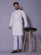 Ivory Textured Kurta Set with White Pajama