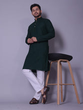 Deep Green Textured Kurta with White Pajama