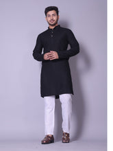 Classic Black Textured Kurta with White Pajama