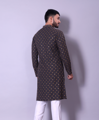 Elegant Black and Gold Kurta with White Churidar for Men