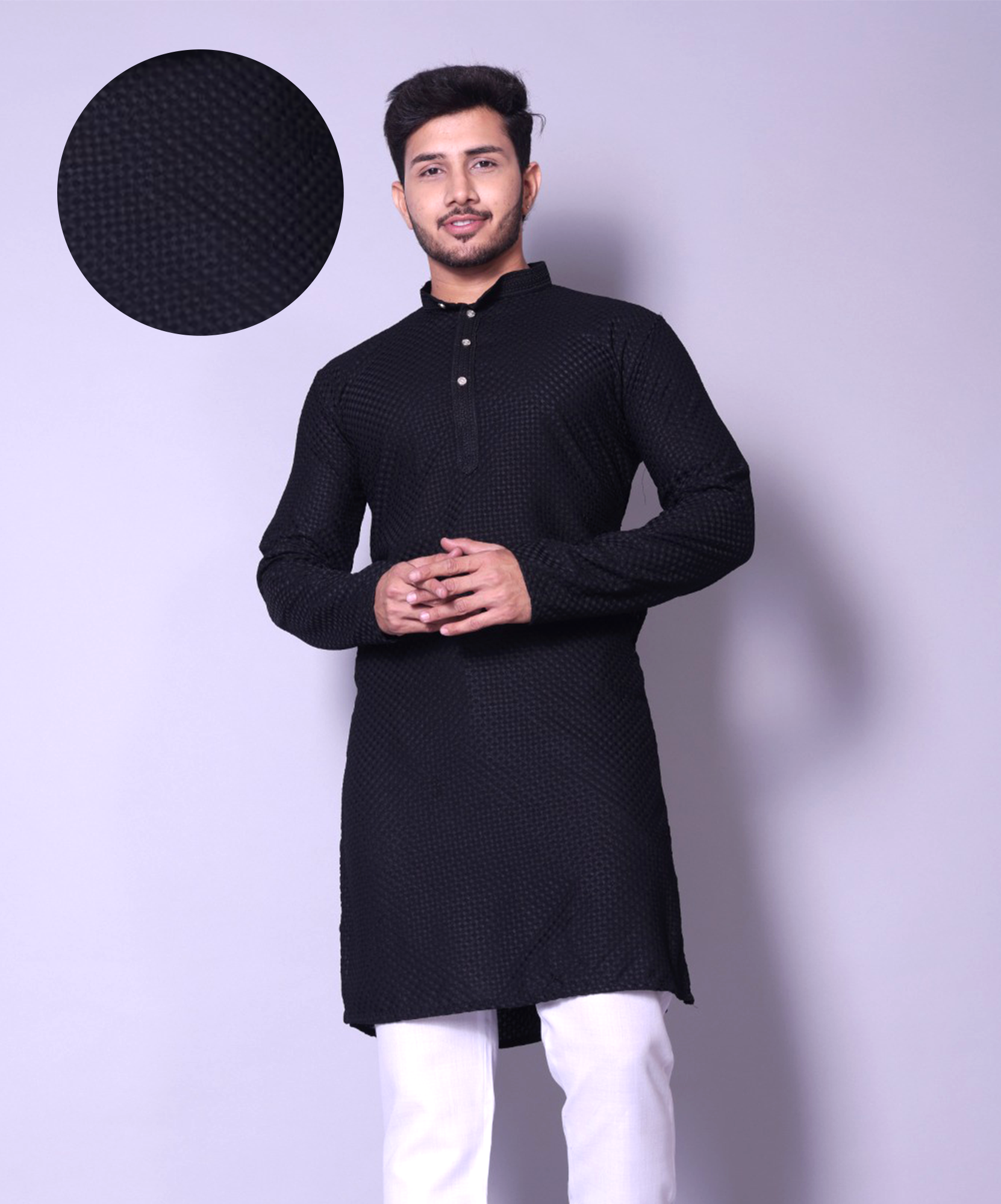 Classic Black Textured Kurta for Men