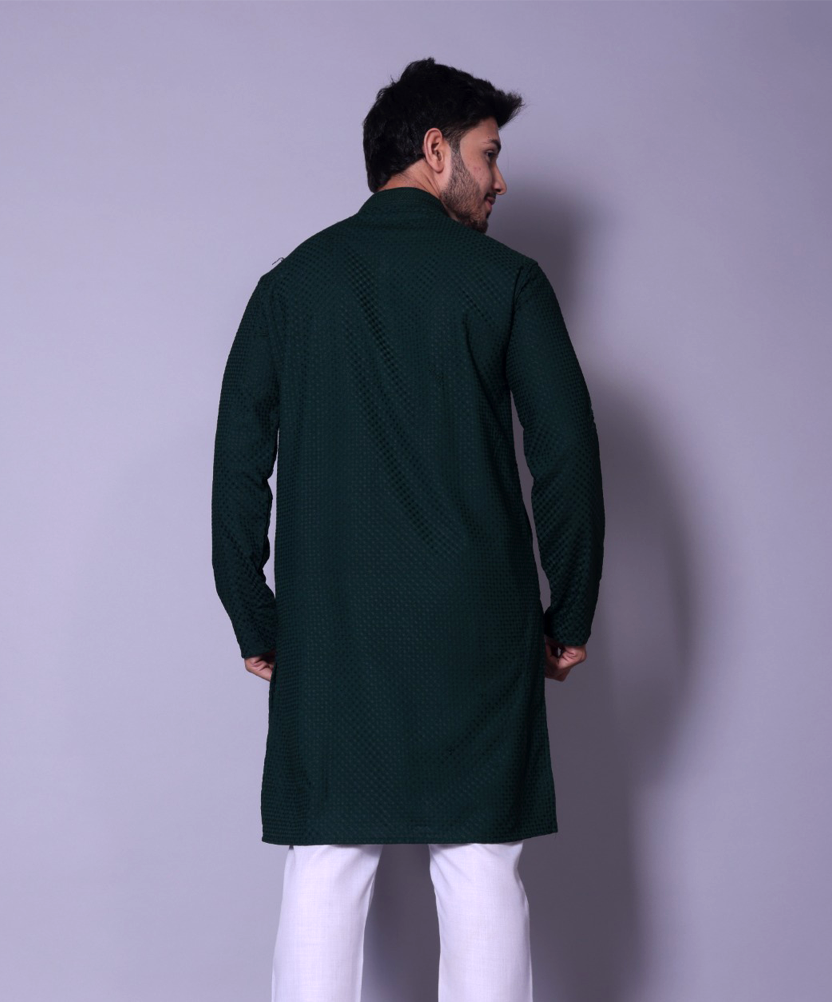 Elegant Dark Green Textured Kurta for Men