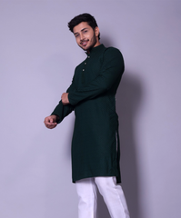 Elegant Dark Green Textured Kurta for Men