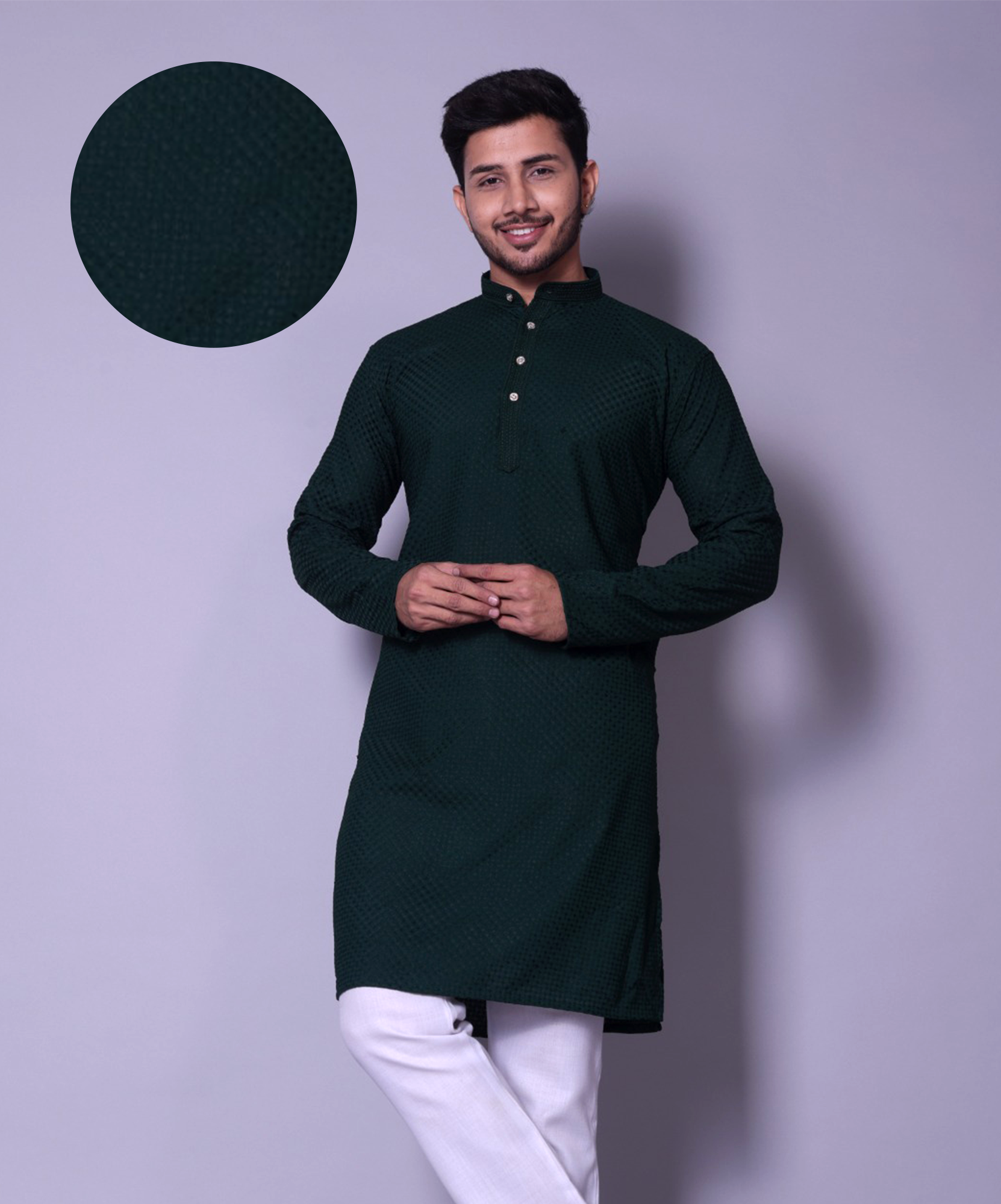 Elegant Dark Green Textured Kurta for Men