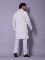 Ivory Textured Kurta Set with White Pajama