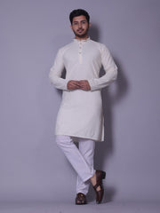 Ivory Textured Kurta Set with White Pajama