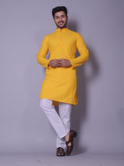 Sunshine Yellow Textured Kurta with White Pajama