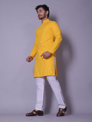 Sunshine Yellow Textured Kurta with White Pajama