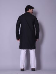 Classic Black Textured Kurta with White Pajama